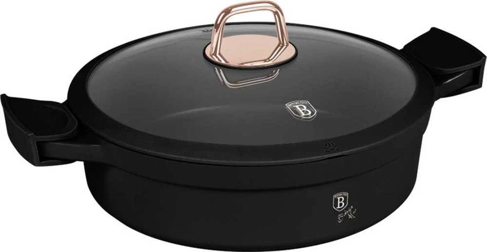 WOK Puodas NISKI Z POWŁOKĄ TYTANOWĄ 4.2L 28CM BERLINGER HAUS Juodas ROSE BH-1455