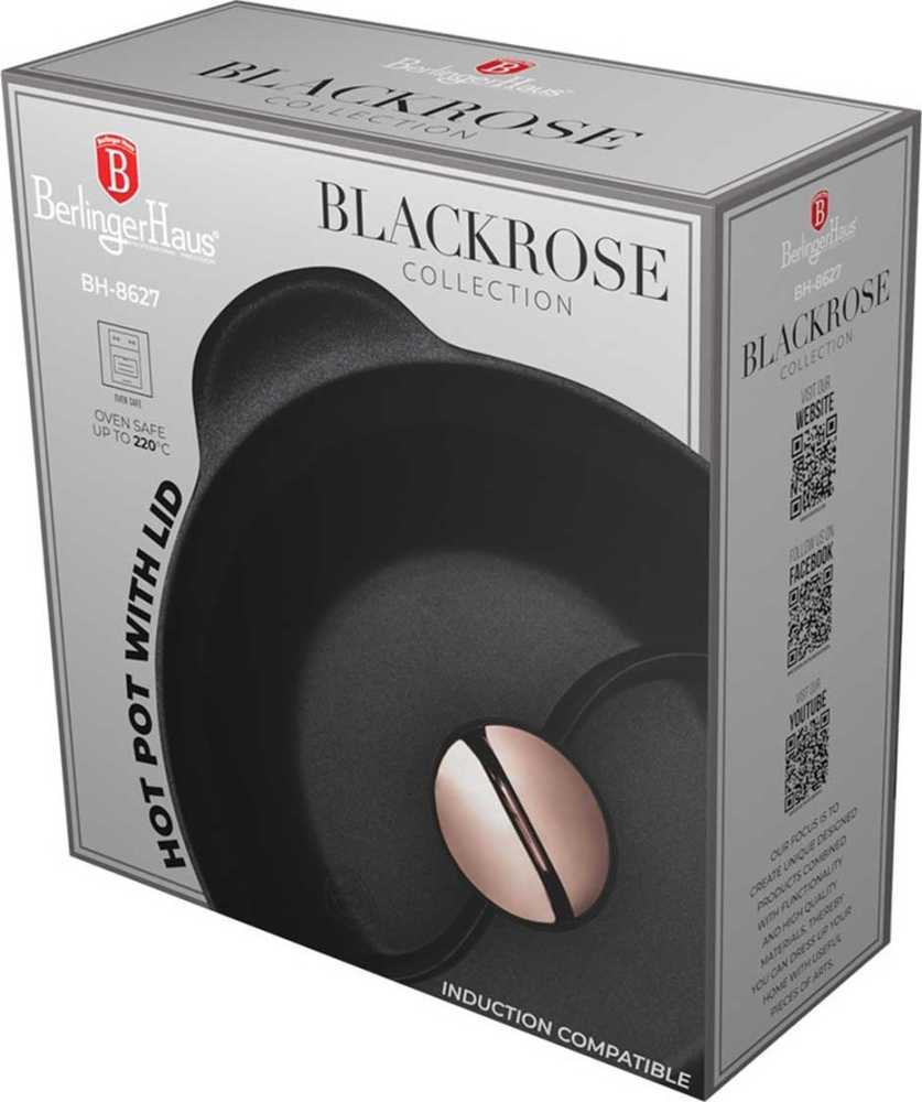 Berlinger Haus Puodas su dangčiu 30 cm Juodas Rose kolekcija