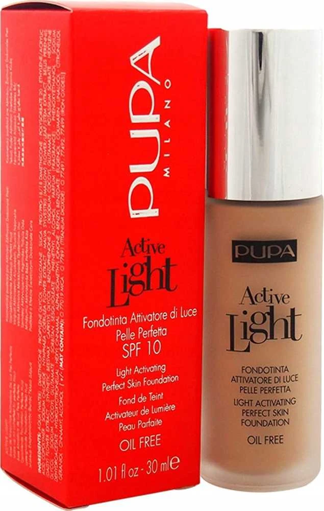 „Pupa Active-Light Oil Free Illuminating Liquid Foundation“ makiažo pagrindas, 050 Golden, 30 ml
