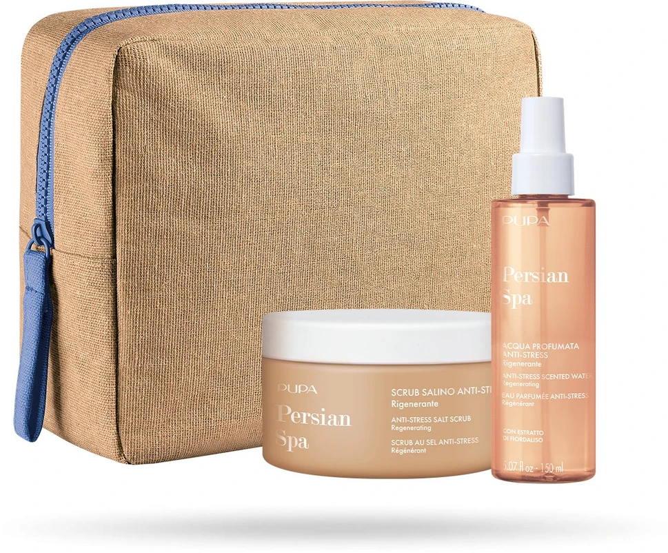 Set Pupa: Persian Spa Regenerating Body Scrub, 350 ml + Persian Spa Regenerating Body Purškiklis Body, 150 ml + Pupa GWP Textile Pouch
