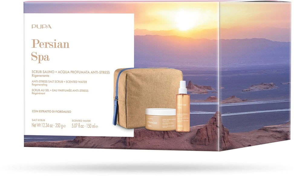 Set Pupa: Persian Spa Regenerating Body Scrub, 350 ml + Persian Spa Regenerating Body Purškiklis Body, 150 ml + Pupa GWP Textile Pouch