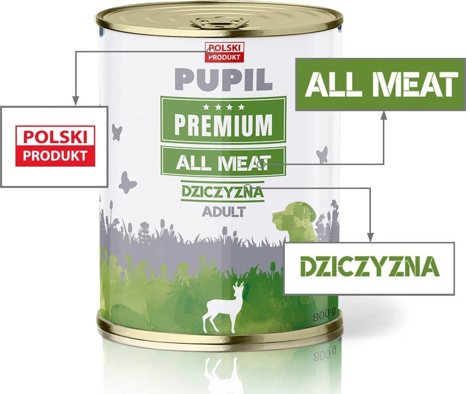 PUPIL Premium All Meat Venison – drėgnas ėdalas šunims – 800g