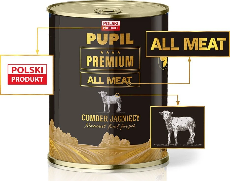 PUPIL Premium All Meat Gold Saddle of ėriena – drėgnas ėdalas šunims – 800g
