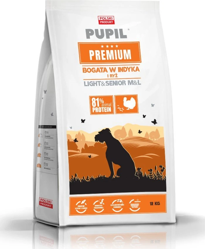 PUPIL Premium Light&Senior Medium and large breeds Rich in kalakutiena ir ryžiai – sausas Maistas šunims – 12kg