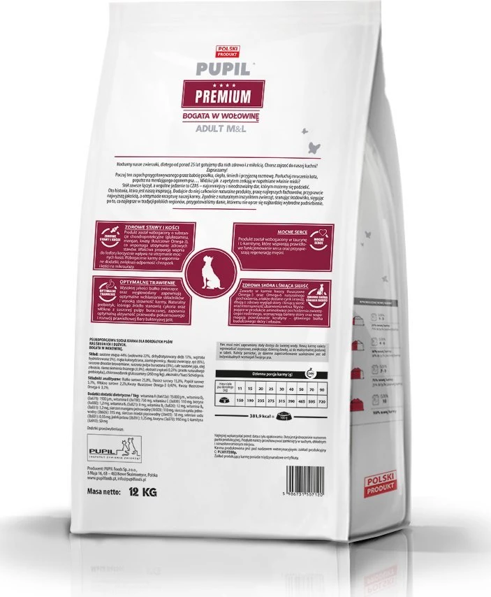 PUPIL Premium Medium and large breeds Rich in jautiena – sausas Maistas šunims – 12kg