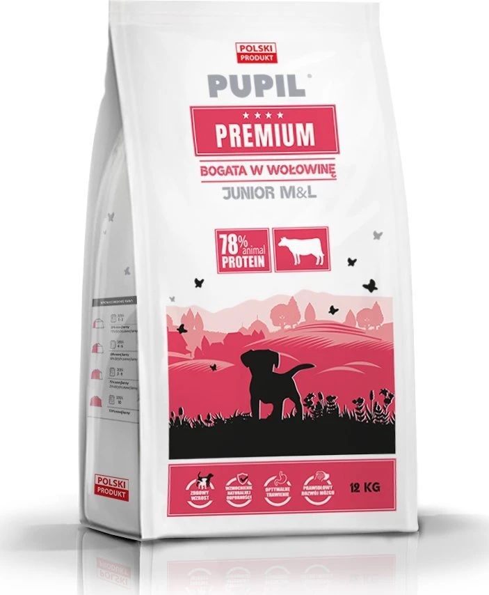 Šunų maistas - PUPIL Premium Junior jautienos sausas maistas vidutinėms ir didelėms veislėms 12kg