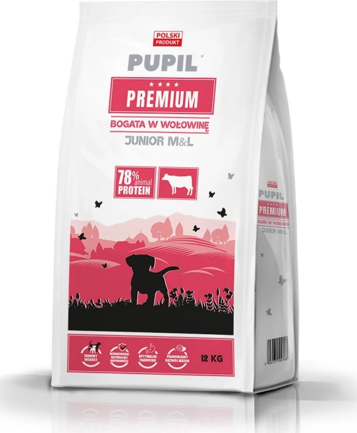 Šunų maistas - PUPIL Premium Junior jautienos sausas maistas vidutinėms ir didelėms veislėms 12kg