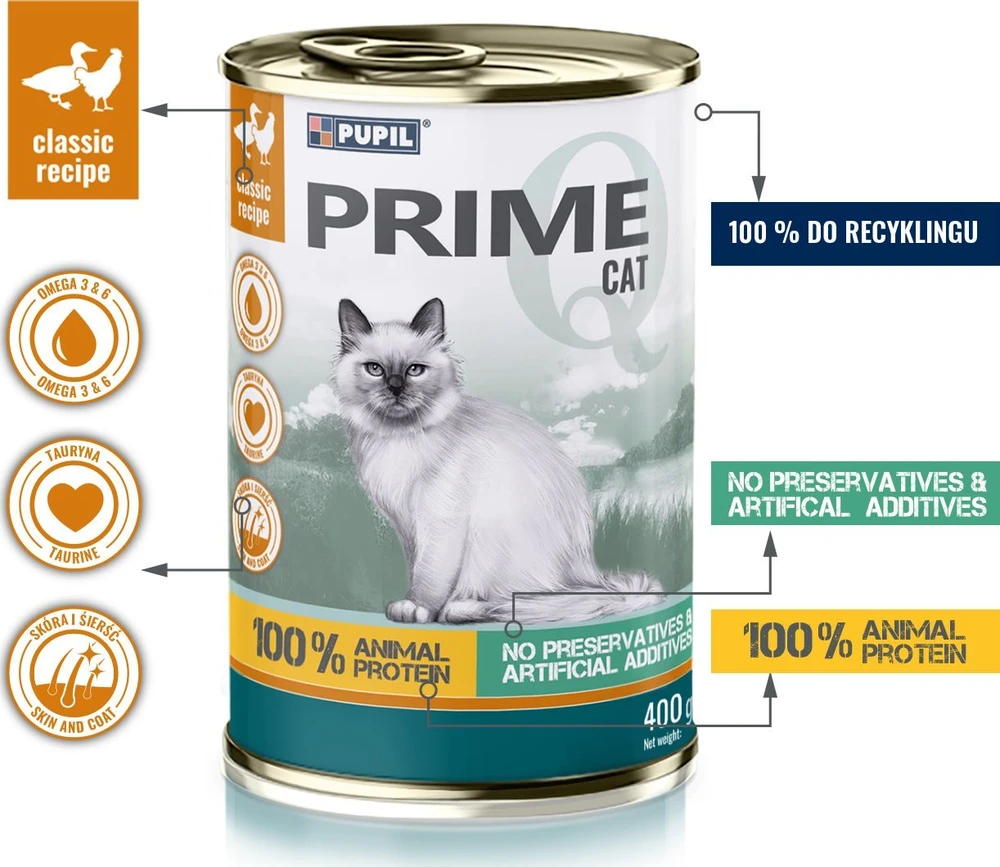 Pupil Premium PUPIL Prime Rich in vištiena and duck – šlapias kačių maistas – 400g