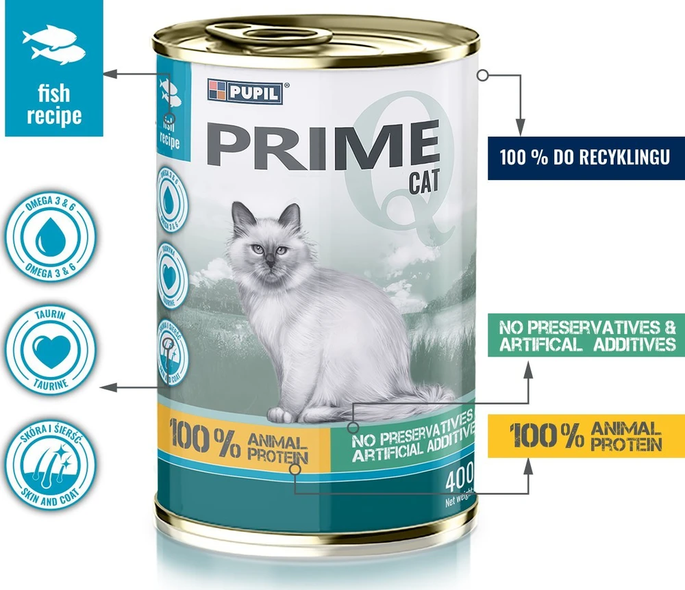 Pupil Premium PUPIL Prime Rich in lašiša with trout – šlapias kačių maistas – 400g