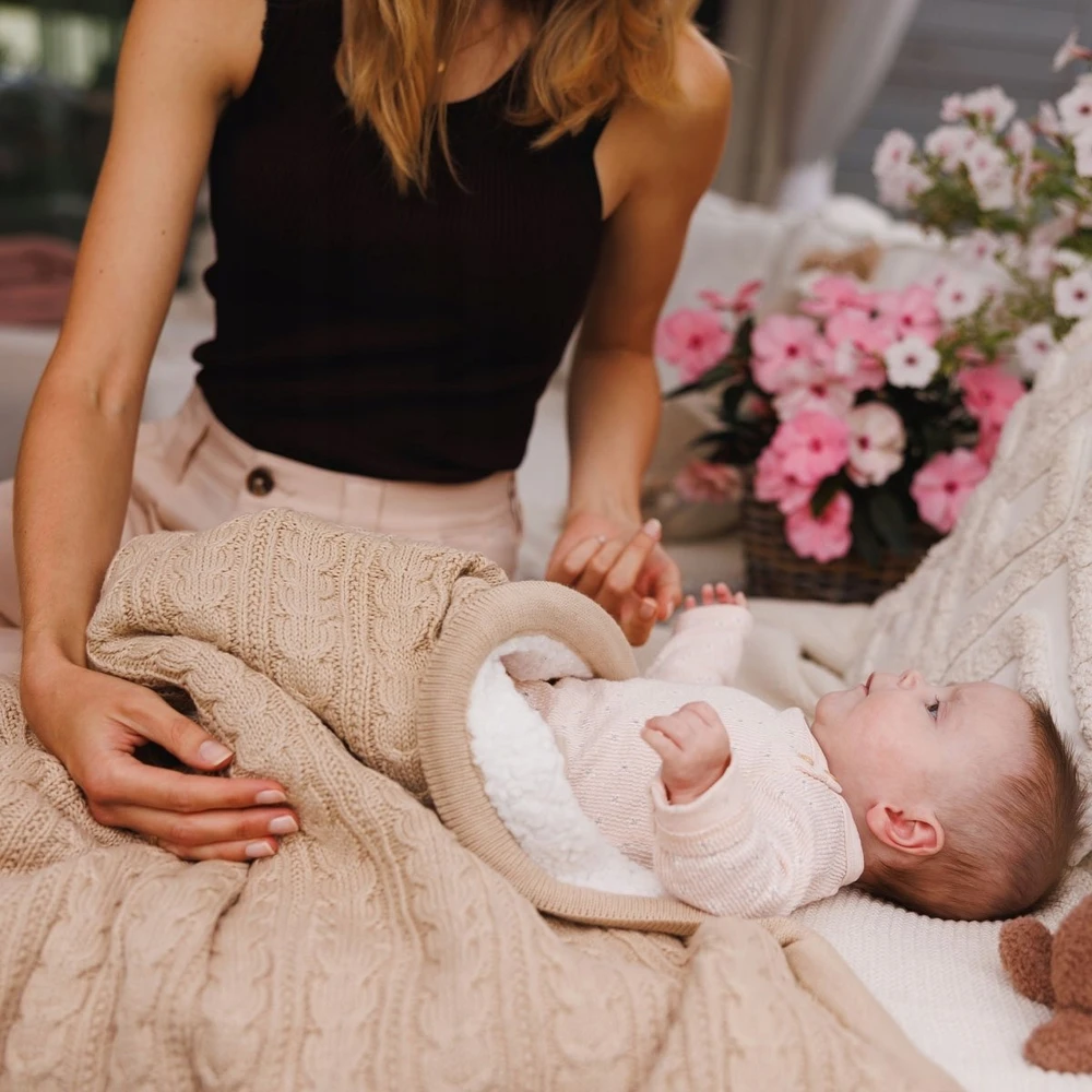 Purepower Babyono pledas medvilninis su flisu eglutė kreminis 1657