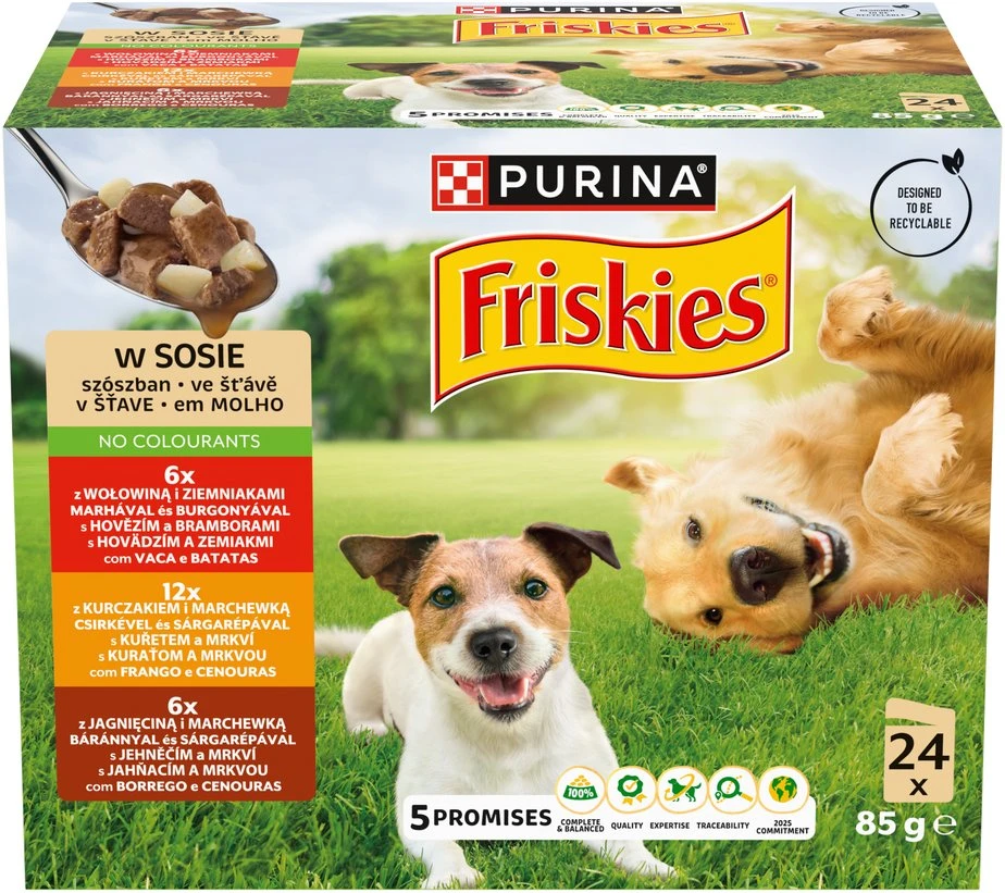 Purina Nestle Friskies in sauce – drėgnas ėdalas šunims – 24x85g