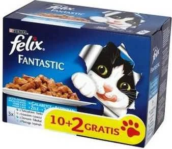 Purina Nestle Drėgnas Kačių Maistas - Felix Fantastiški Žuvų Skoniai Drebučiuose su Tunu, Lašiša, Menke ir Plekšnėmis (12x 85g)