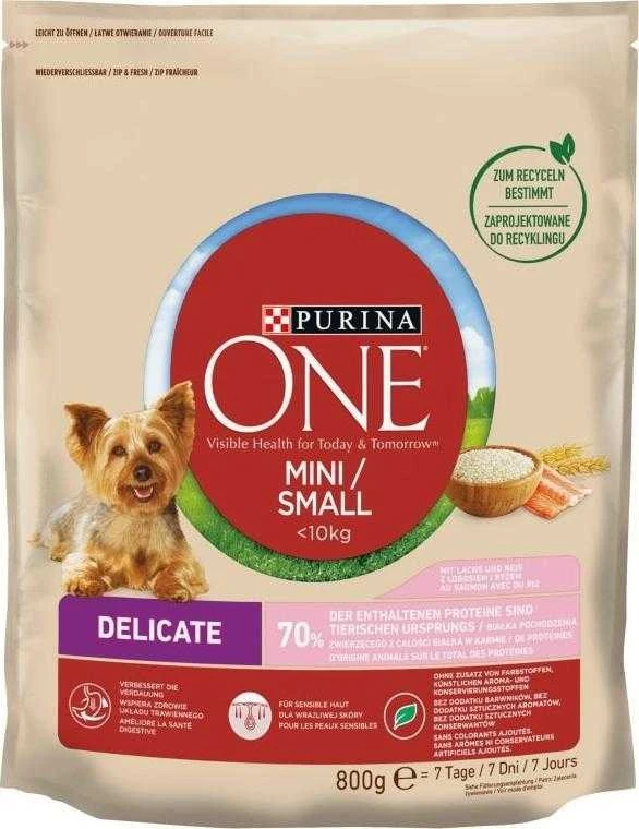 Purina Nestle Sausas Šunų Maistas - Purina One Mini/Small Sensitive Lašiša, Ryžiai