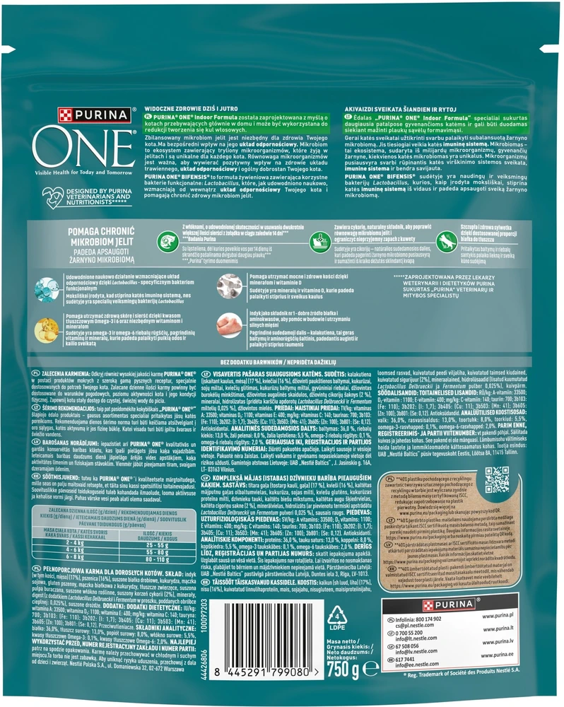 Purina Nestle One Bifensis Indoor Rich in kalakutiena – sausas kačių maistas – 750g