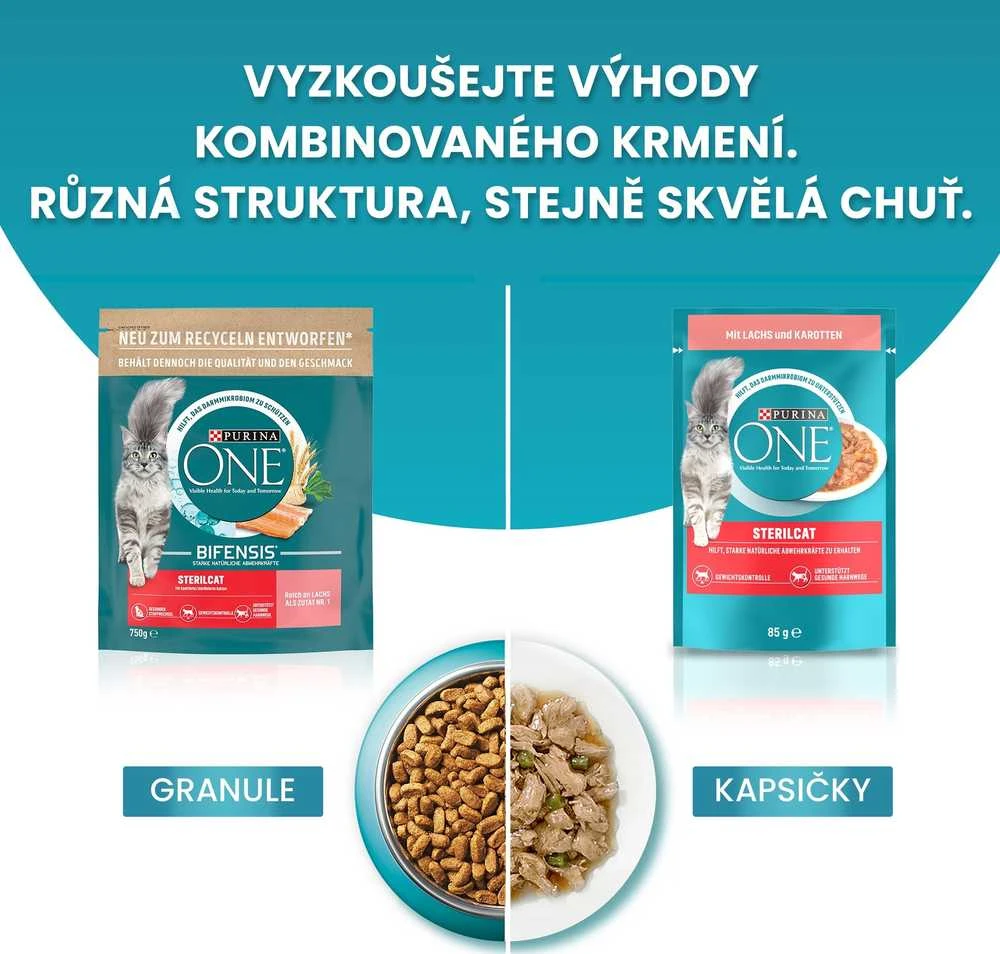 Purina Nestle Drėgnas Kačių Maistas - PURINA One Sterilcat Jautiena, Lašiša, Vištiena, Kalakutiena 40x85g