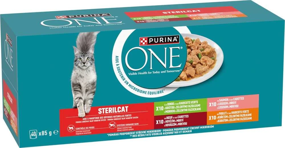 Purina Nestle Drėgnas Kačių Maistas - PURINA One Sterilcat Jautiena, Lašiša, Vištiena, Kalakutiena 40x85g