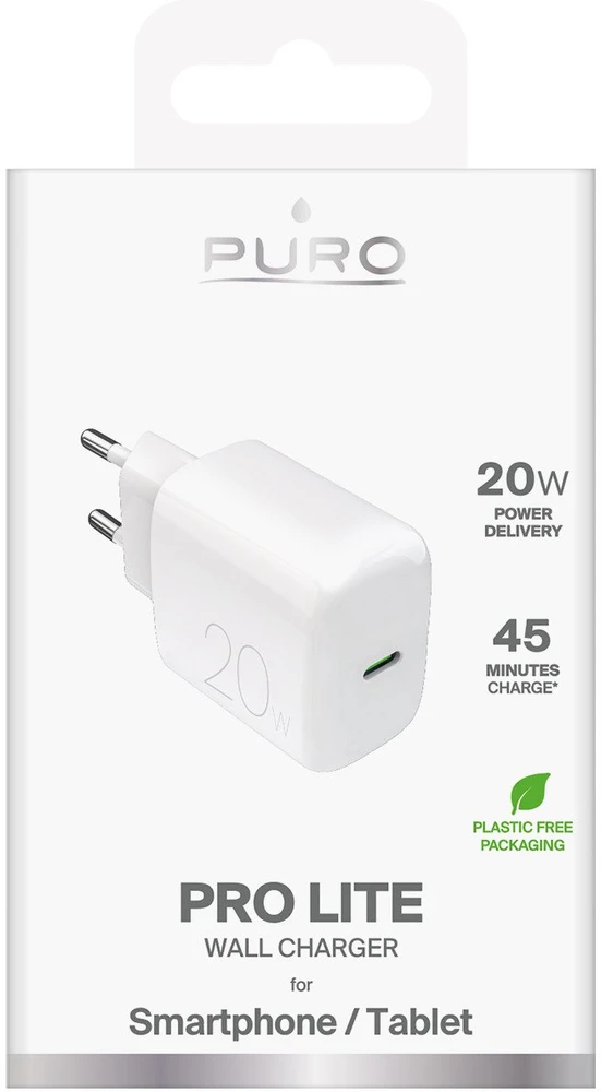 Puro PROLITE 20W USB-C laidinis įkroviklis – baltos spalvos