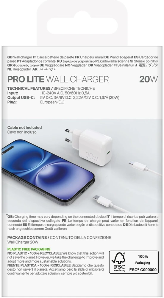 Puro PROLITE 20W USB-C laidinis įkroviklis – baltos spalvos