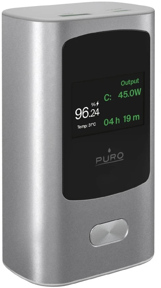 Puro 45W 10000mAh USB-A USB-C išorinė baterija su ekranu - pilka