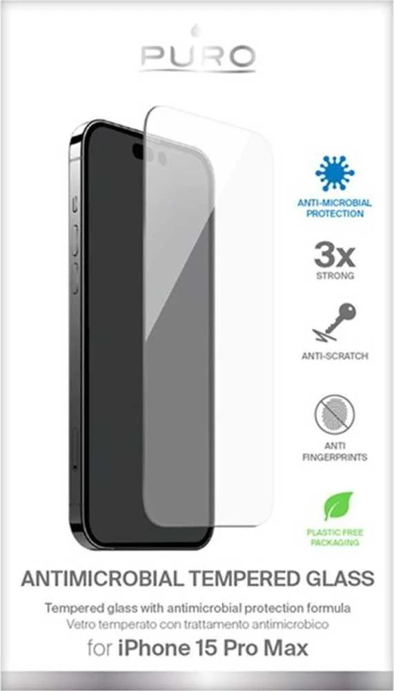 SBS PURO Anti-Bacterial Apsauginis stiklas - Tempered protective glass with anti-bacterial protection skirtas Apple iPhone 15 Pro Max
