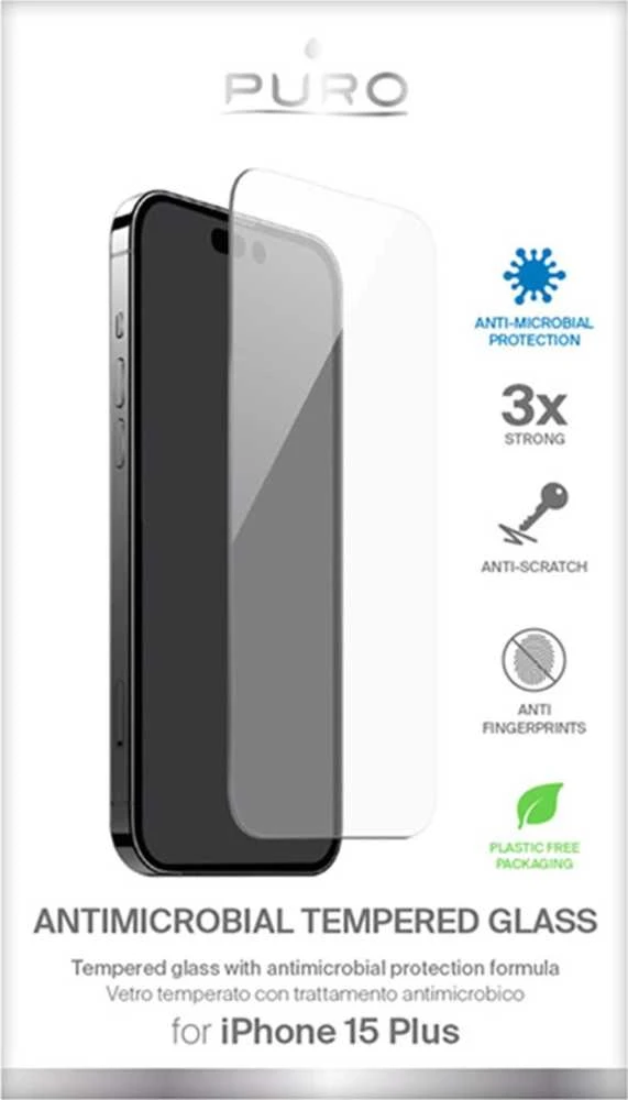 SBS PURO Anti-Bacterial Apsauginis stiklas - Tempered protective glass with antimicrobial protection skirtas Apple iPhone 15 Plus