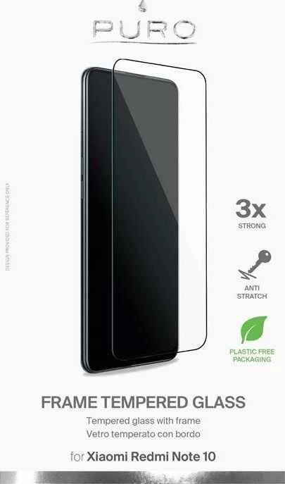 PURO Frame Apsauginis stiklas - Xiaomi Redmi Note 10 Apsauginis stiklas Apsauginis Glass (Juodas Frame)