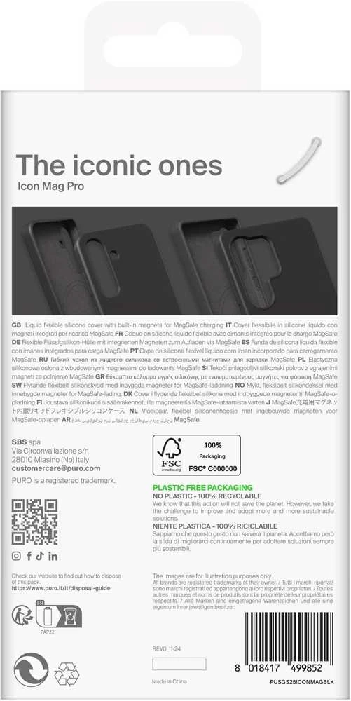 Puro Icon Mag silikoninis dėklas su MagSafe skirtas Samsung Galaxy S25 Ultra – juodos spalvos