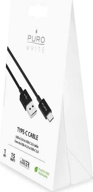 Puro Elektrik Puro Baltas USB-A USB-C Cable 1m - Juodas