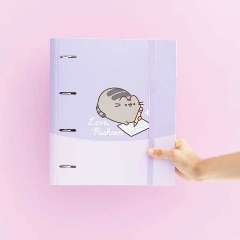 Pusheen A4 segtuvas su katinėliu ir elastine juosta