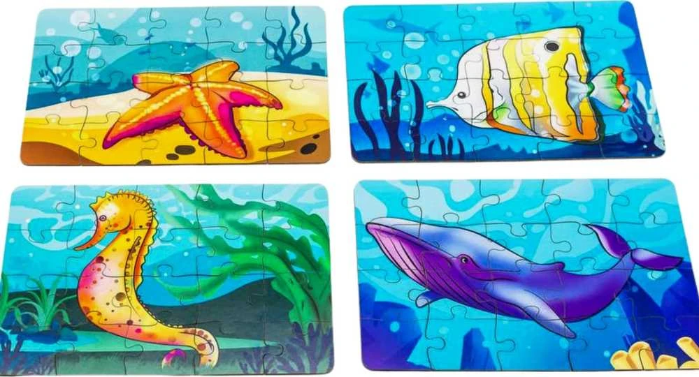 PuzzleOK medinė dėlionė 4in1 jūros gyvūnai vandens dėlionės rinkinys