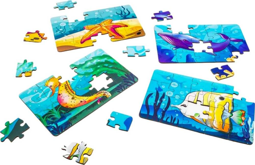 PuzzleOK medinė dėlionė 4in1 jūros gyvūnai vandens dėlionės rinkinys