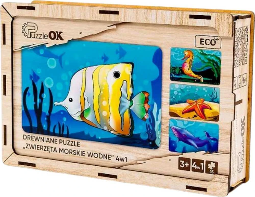 PuzzleOK medinė dėlionė 4in1 jūros gyvūnai vandens dėlionės rinkinys