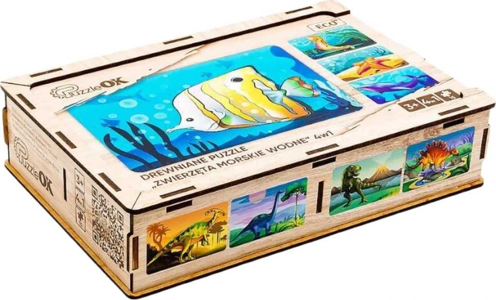 PuzzleOK medinė dėlionė 4in1 jūros gyvūnai vandens dėlionės rinkinys