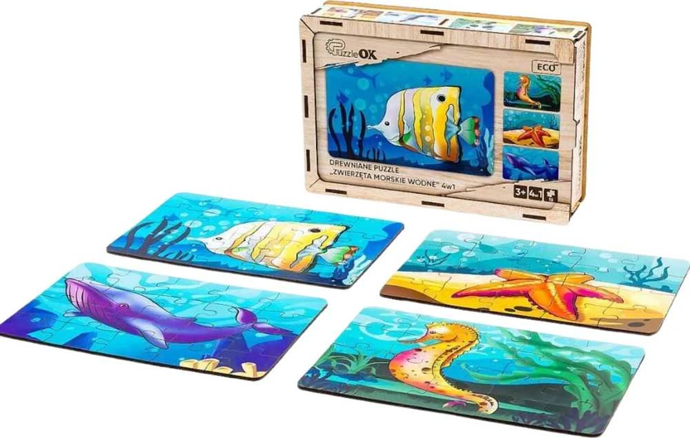 PuzzleOK medinė dėlionė 4in1 jūros gyvūnai vandens dėlionės rinkinys