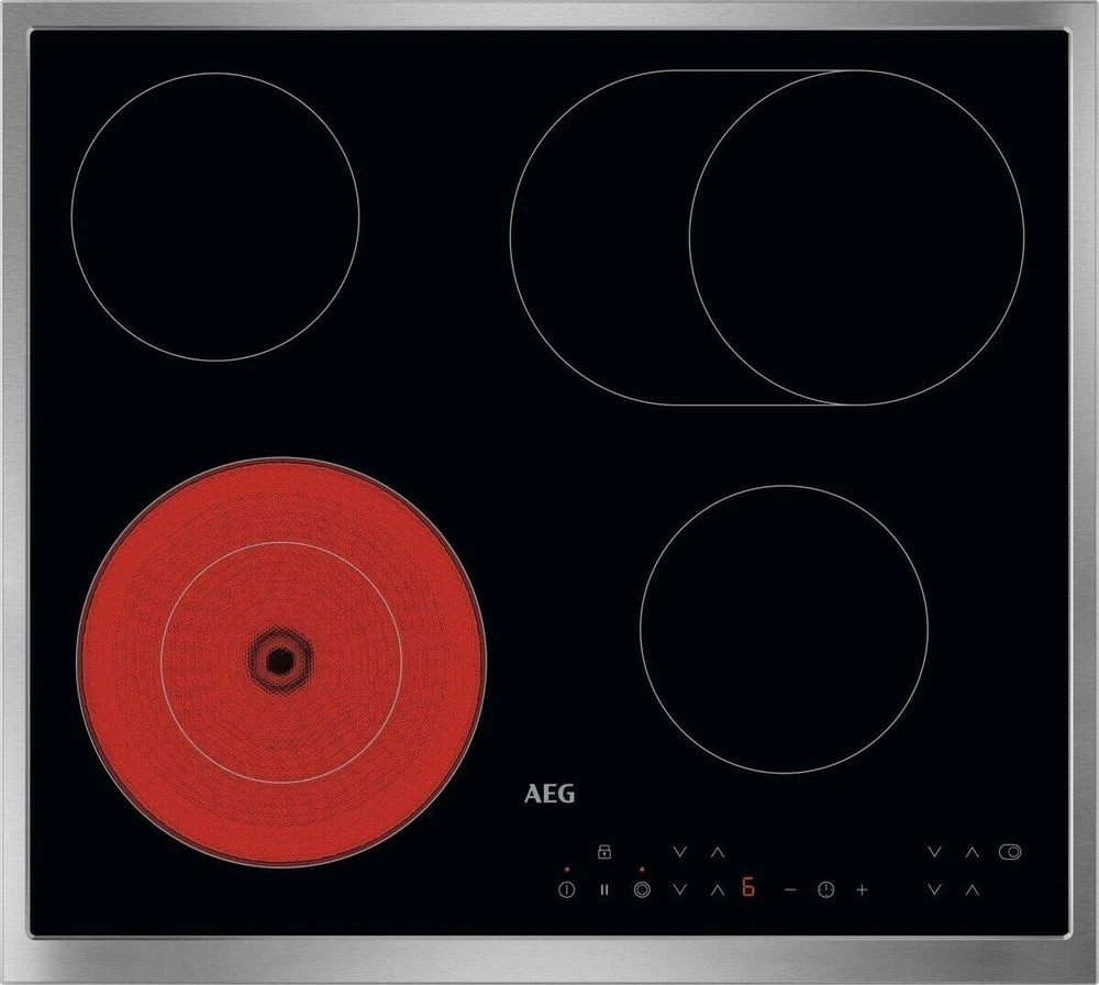 AEG TN64RA06XB, Juoda, Įmontuojama, 60 cm, Keraminė kaitlentė, Stiklo keramika, 4 zonos