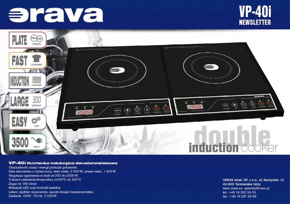 Indukcinė kaitlentė elektrinė, podwójna VP-40i, 3500W, juoda, Orava