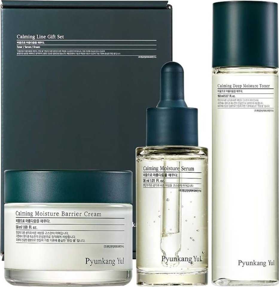 „Pyunkang Yul“ raminamosios linijos dovanų rinkinys – giliai drėkinamasis tonikas 150 ml + raminamasis serumas 30 ml + raminamasis drėkinamasis kremas 50 ml
