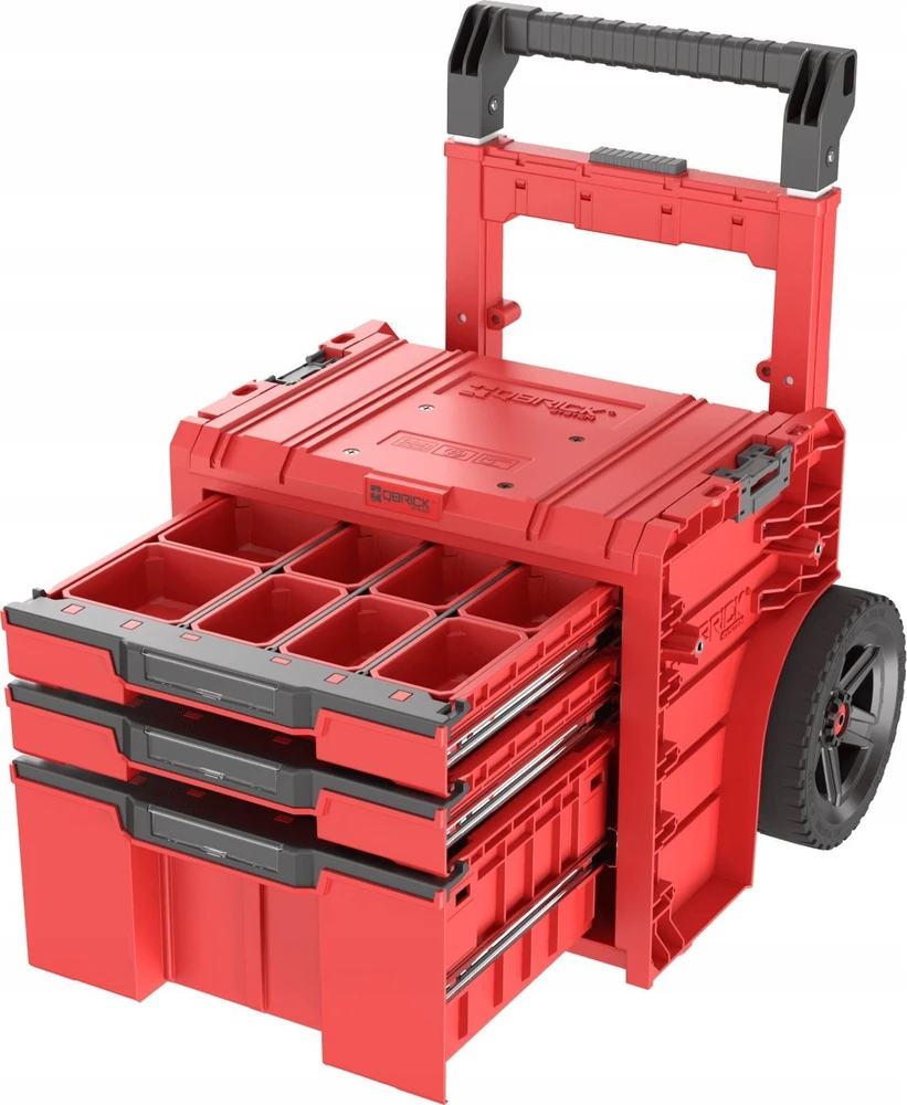 Įrankių dėžė Qbrick System PRO Cart 2.0 Plus Ultra HD Custom, raudonos spalvos, stalčių skaičius: 3