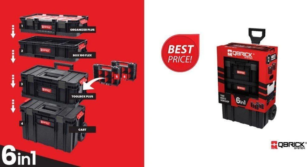 Q-Brick Mobili įrankių dėžė ant ratukų System Cart Two 6in1