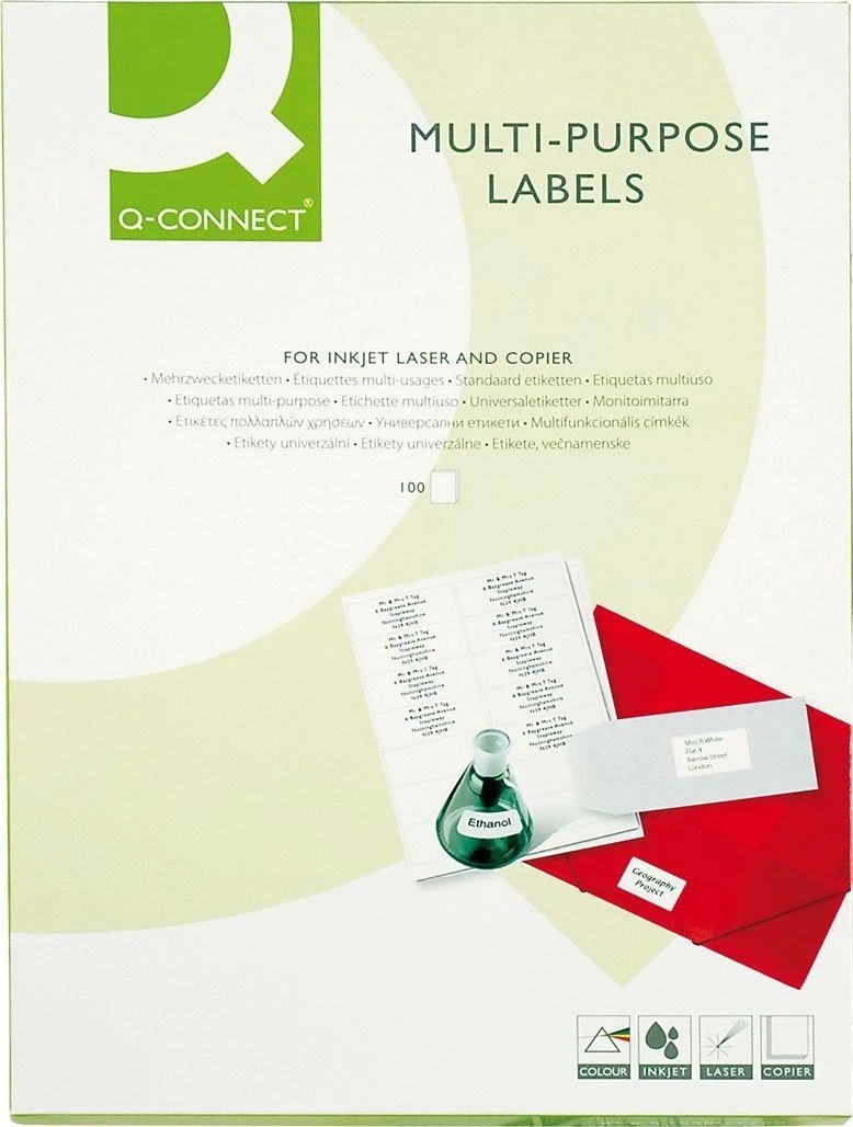 Q-Connect Labels universalus Q-CONNECT, 70x42,3mm, stačiakampis, balta 100 lapų.