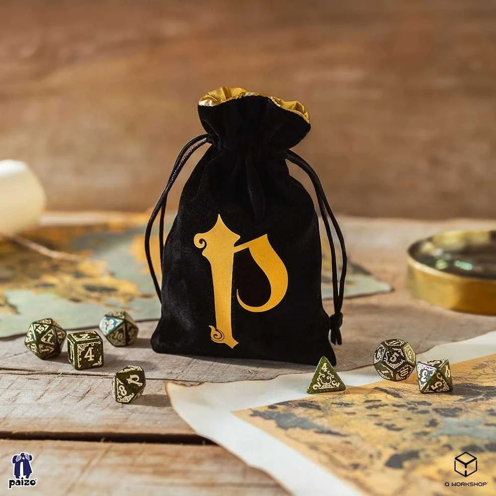 Q Workshop Pathfinder Veliūrinis Kauliukų Maišelis Juodos Ir Auksinės Spalvos