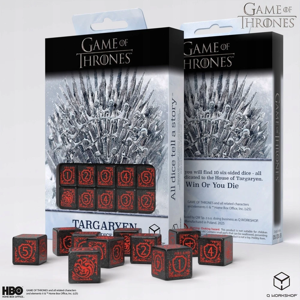 Q Workshop Sostų karai Targaryen D6 kauliukų rinkinys 10 vnt – Q‑Workshop