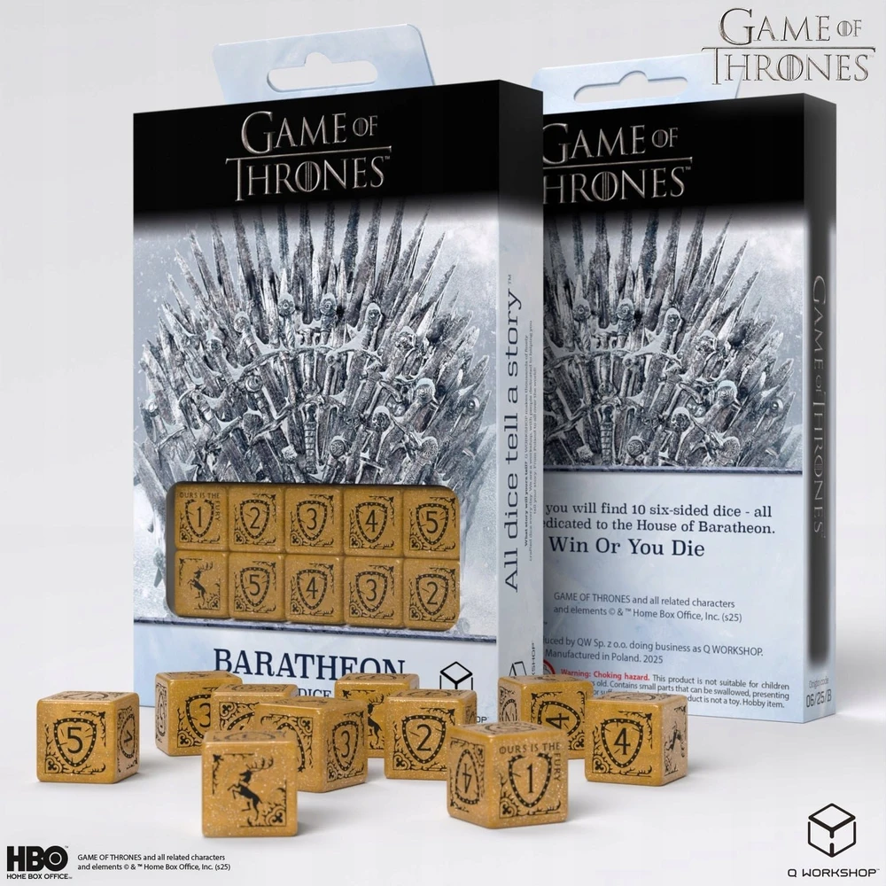 Sostų karai: Baratheon 10x D6 kauliukai – geltoni, licencijuoti, Q-Workshop