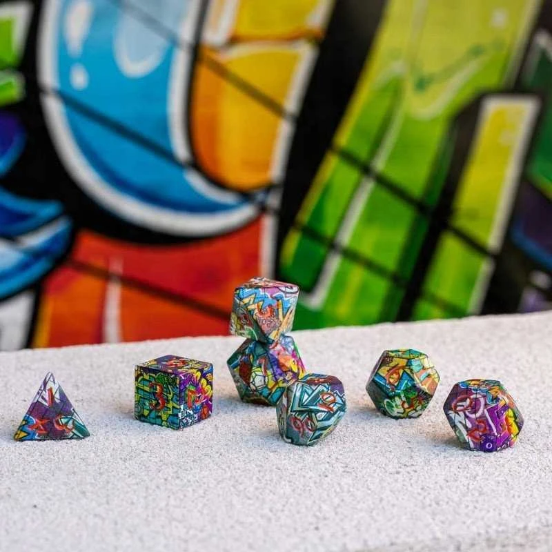 Q WORKSHOP Graffiti stalo RPG kauliukų rinkinys, 7 vnt – spalvoti full art
