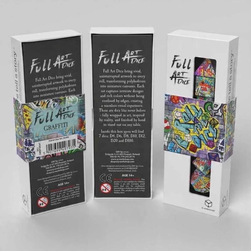 Q WORKSHOP Graffiti stalo RPG kauliukų rinkinys, 7 vnt – spalvoti full art