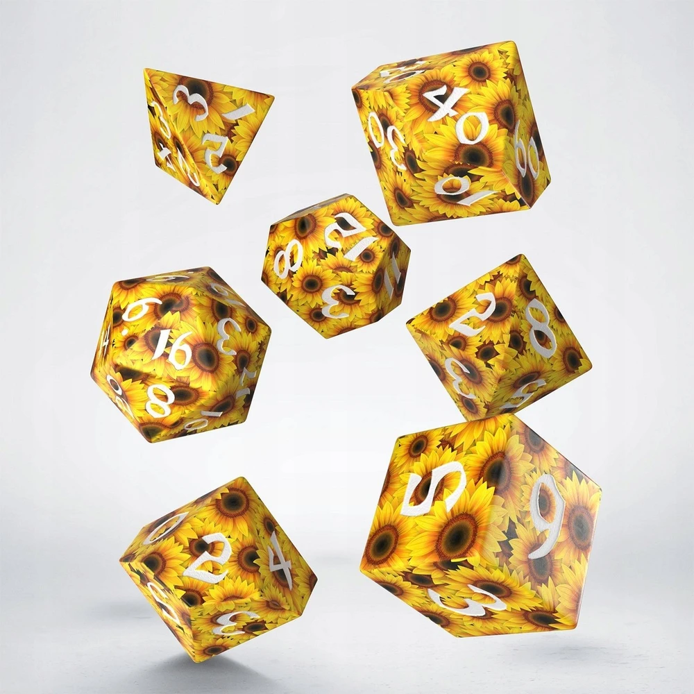 Q-Workshop Full Art Saulėgrąžų kauliukų rinkinys – 7 vnt. stalo RPG, D&D
