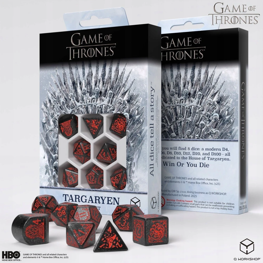 Dėlionė Game of Thrones Targaryen kauliukų rinkinys, juodi su raudona – Q-Workshop