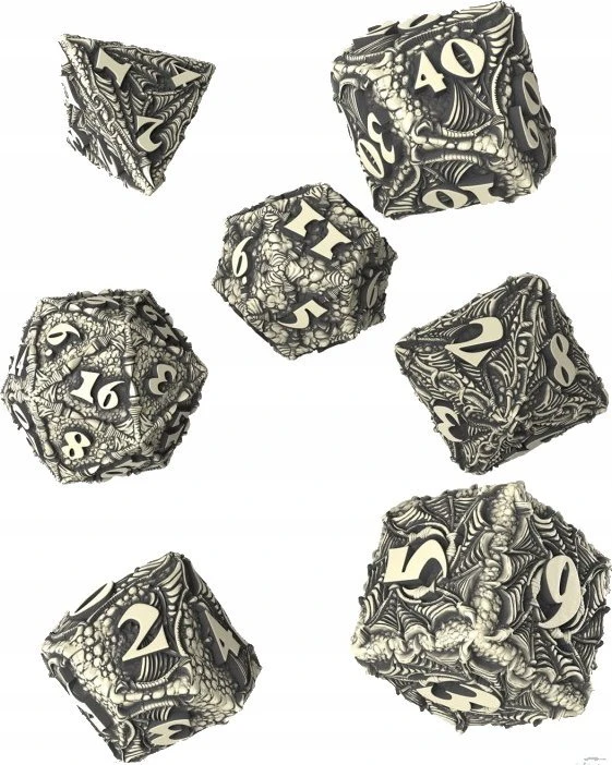 Q Workshop Žaidimų Kauliukų Rinkinys - Dracopolis Scandinavian Blackfang 7 Kauliukai Smėlio Spalvos