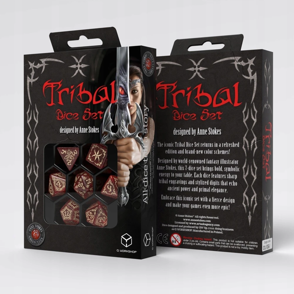 Tribal RPG kauliukų rinkinys – blizganti raudona & smėlio, Q-Workshop