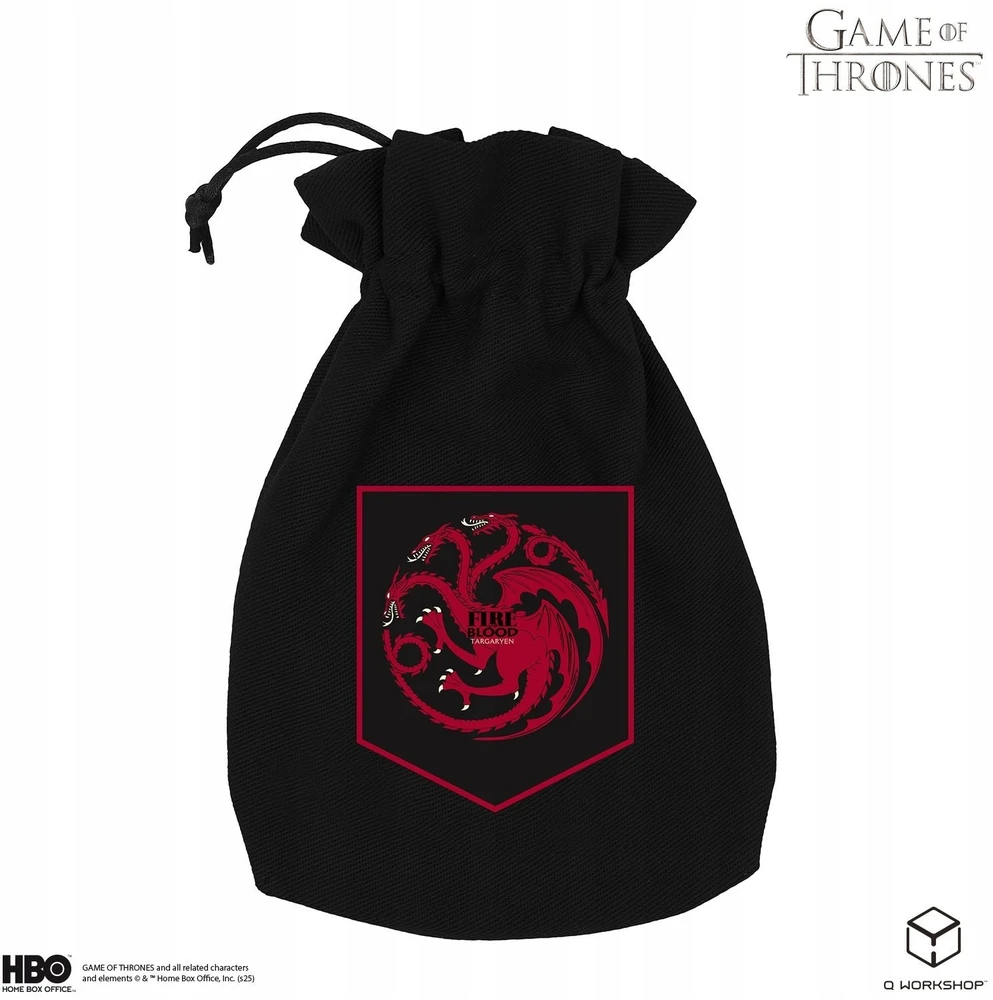 Q Workshop Game of Thrones Targaryenų kauliukų maišelis – medvilninis, juodas su drakonu